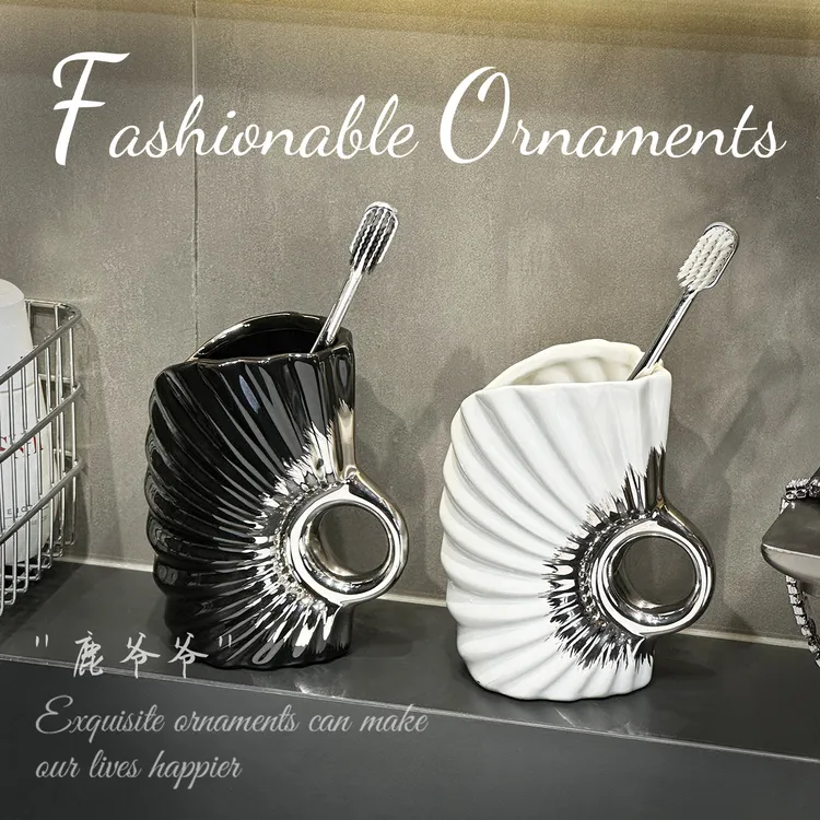 轻奢简约漱口杯洗漱杯情侣牙刷杯陶瓷刷牙杯子家用卫生间牙具摆件