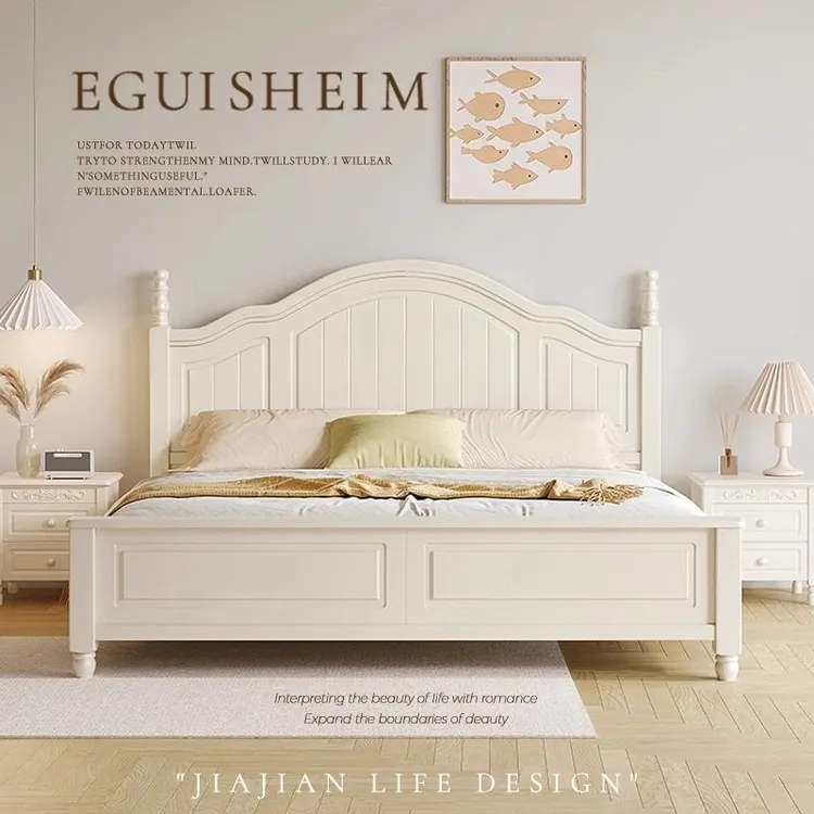 美式白色实木床双人1.8x2米现代简约1.5m奶油风1.2米田园儿童房