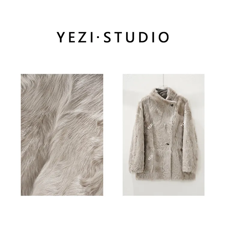 【雪域之宝】软黄金之称娇嫩稀有灰米色中长立领小湖羊外套25330025