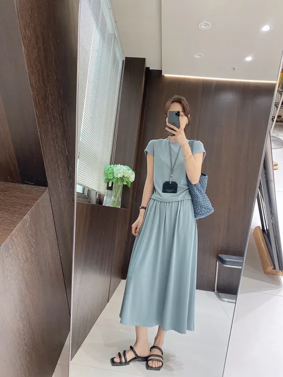 IMFLY金小金自制女装 莱赛尔套装DYW9200夏季T恤+半身裙两件套