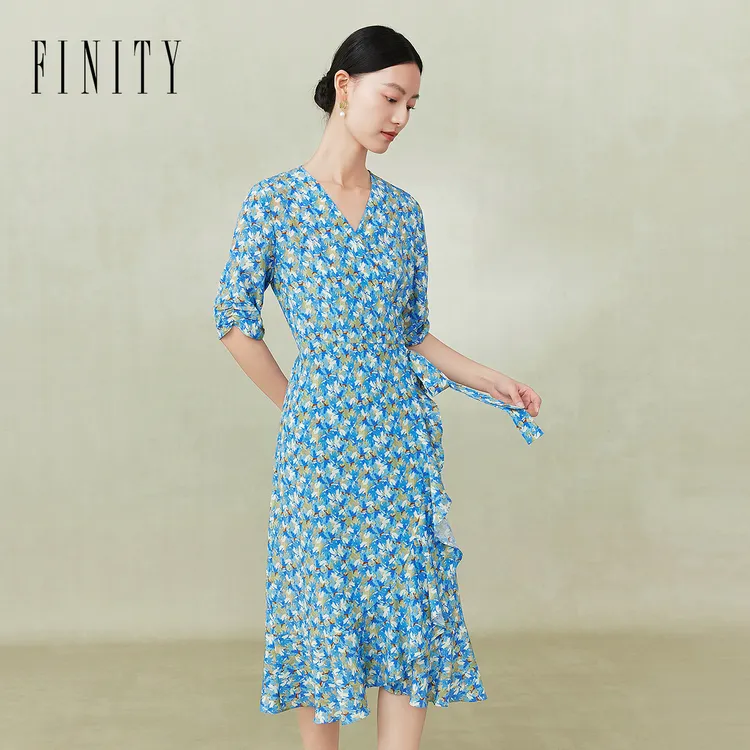 【粉丝专享】FINITY 新款气质连衣裙碎花时尚复古收腰 F21X3A34L3