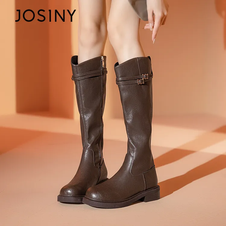 卓诗尼2025新款加绒加厚舒适保暖长筒靴冬季爆款休闲百搭骑士靴