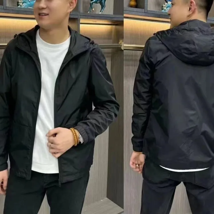 春秋季时尚简约连帽夹克上衣男潮流帅气修身百搭纯色运动夹克外套