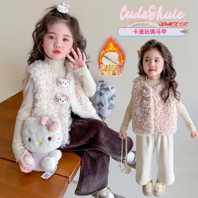 女童羊羔毛马甲秋冬季2025新款儿童加厚坎肩可爱宝宝加绒背心外套