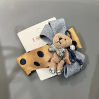 B744咖色磨皮小熊蝴蝶结闪闪波点大懒人夹