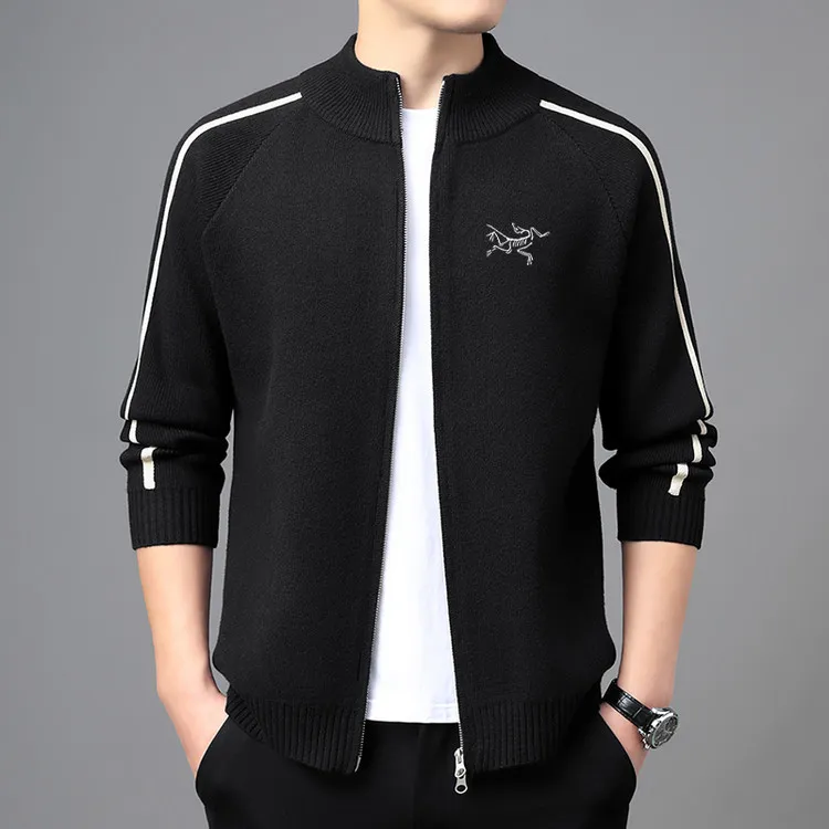 始祖刺绣鸟家开衫拉链外套毛衣男士针织衫休闲立领上衣