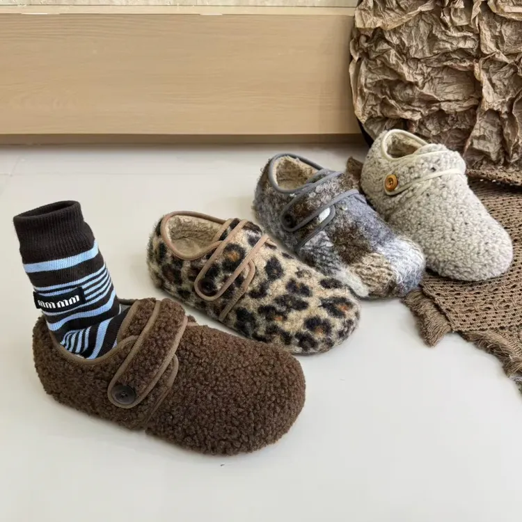 加绒毛毛鞋女款秋冬保暖魔术贴棉鞋包跟勃肯鞋