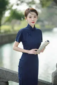 半夏 古法全开襟气质文艺国风复古优雅长款旗袍