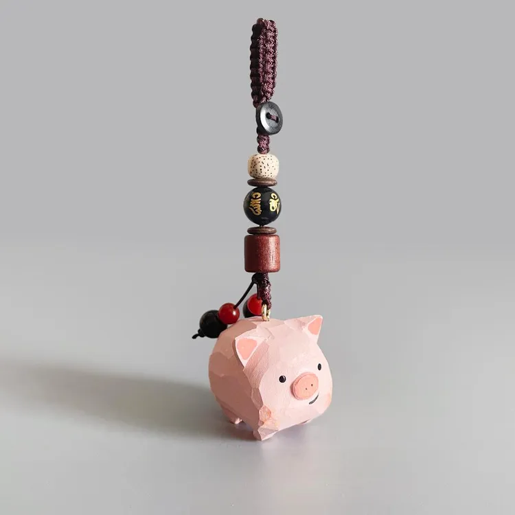 手工木雕可爱小猪猪钥匙扣汽车书包包挂件送男女朋友生日礼物挂饰