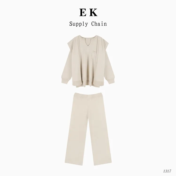 慵懒风三件套女秋冬新款松弛感披肩毛衣阔腿裤休闲套装1317