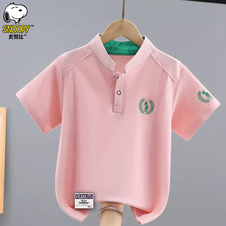 史努比男童夏季2026新款洋气中大童短袖立领透气POLO衫学院风上衣
