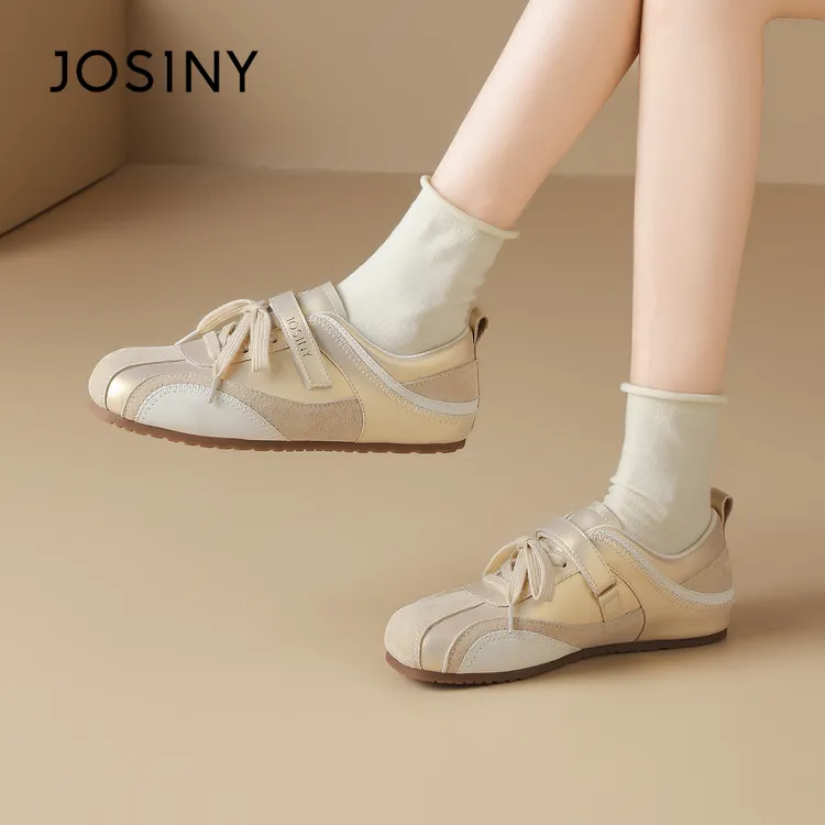 卓诗尼琥珀流光德训鞋女2025秋季新款真皮软底增高系带时尚休闲鞋