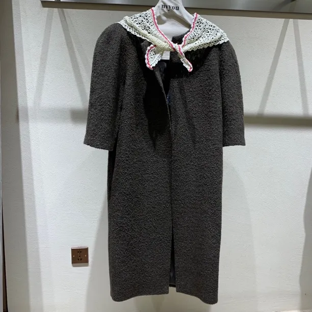 有尾｜新款羊毛圈八分袖长大衣（含手钩三角巾）3925405
