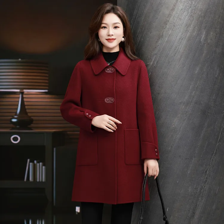 双面绒大衣女2025年秋冬新款气质高端翻领小个子中长羊毛呢外套女