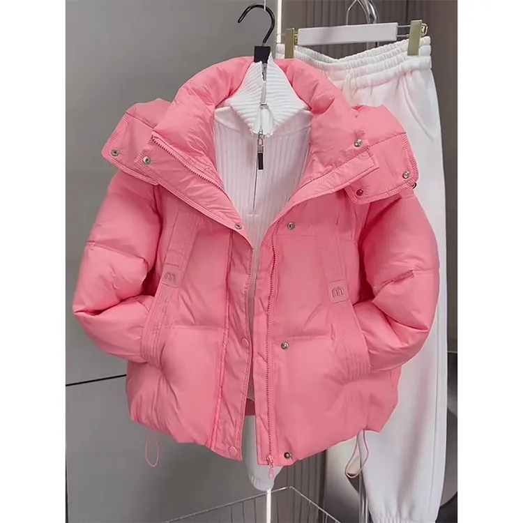 网红秋冬季潮款长袖连帽糖果色棉服大码休闲小众宽松显瘦棉衣外套