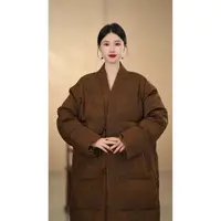 「棕花」新中式秋冬款斜襟宽松复古纯色羽绒服明制提花中式长袖汉服