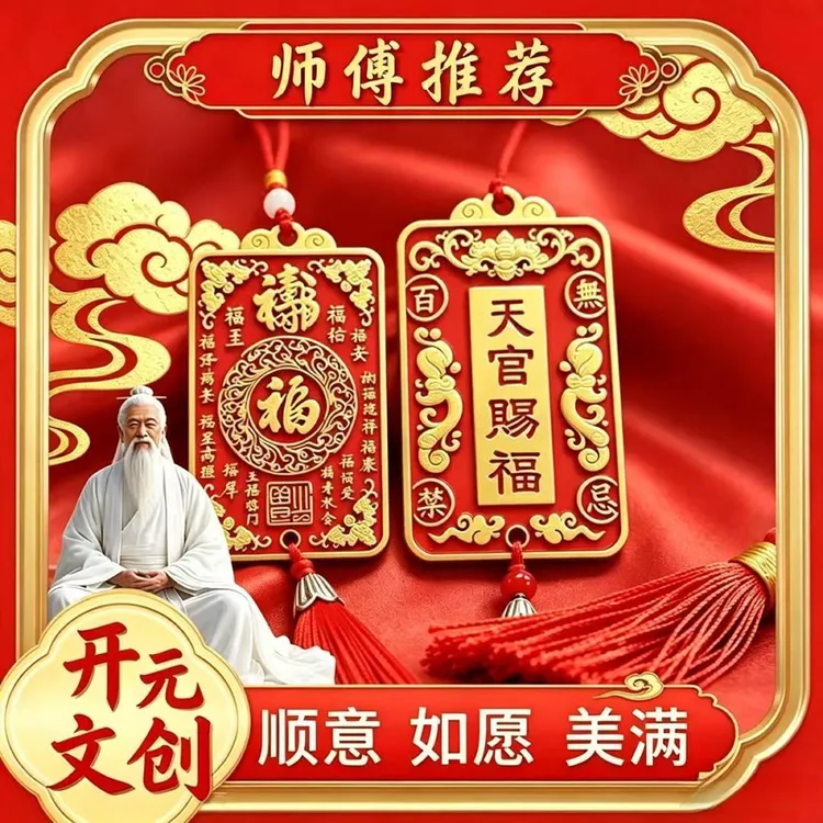 【师傅推荐】天官赐福招财令牌流苏挂件车钥匙扣挂件男女礼物挂件
