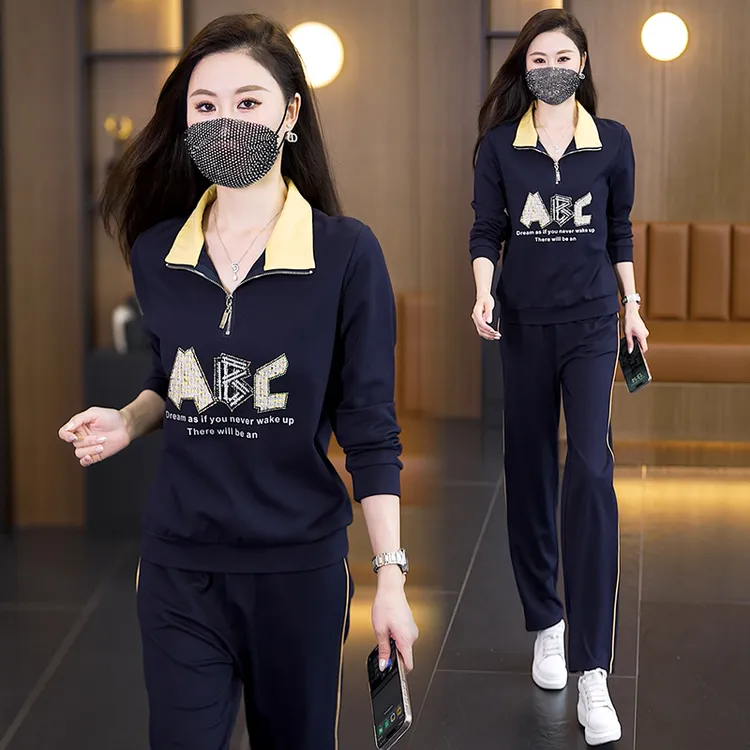 NSY 秋季套装女装2025大码休闲运动套装时尚宽松显瘦减龄两件套女