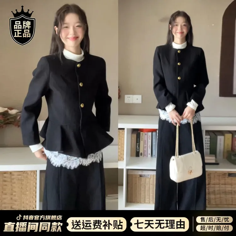 高级感黑色小香风套装女秋冬季2025新款爆款韩系气质穿搭一整套装