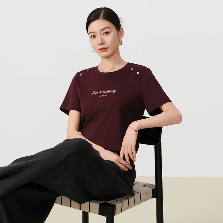 敦奴dunnu夏季休闲简约圆领舒适百搭女款上衣纯棉FU230925时尚