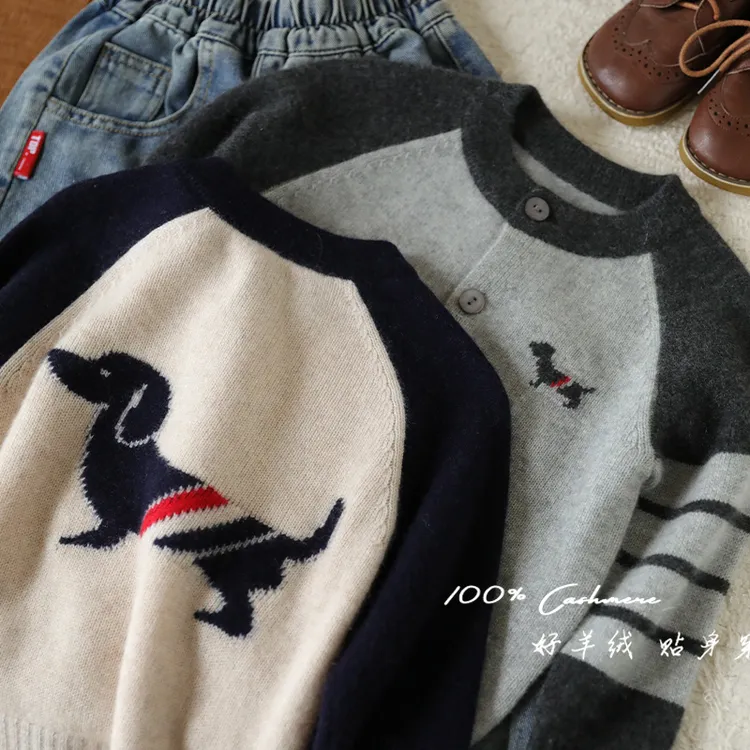 MonicMok洪叶【温斯顿】腊肠狗男女童100%羊绒衫圆领毛衣套头开衫厚