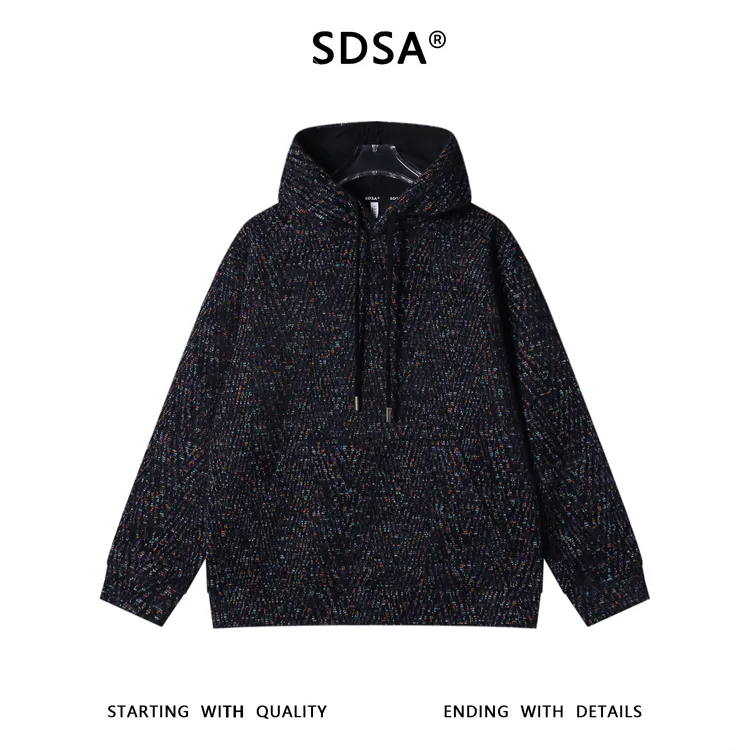 SDSA男士秋冬新款痞帅男装潮牌宽松彩色小香风抽绳连帽卫衣百搭