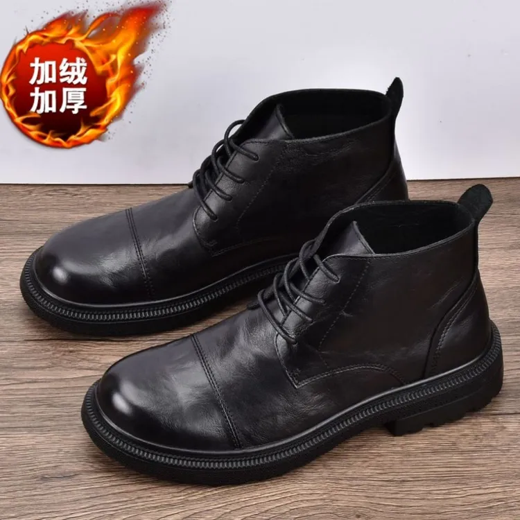 EAEOVNI男士大头皮靴圆头舒适耐磨休闲鞋英伦复古潮流中帮靴