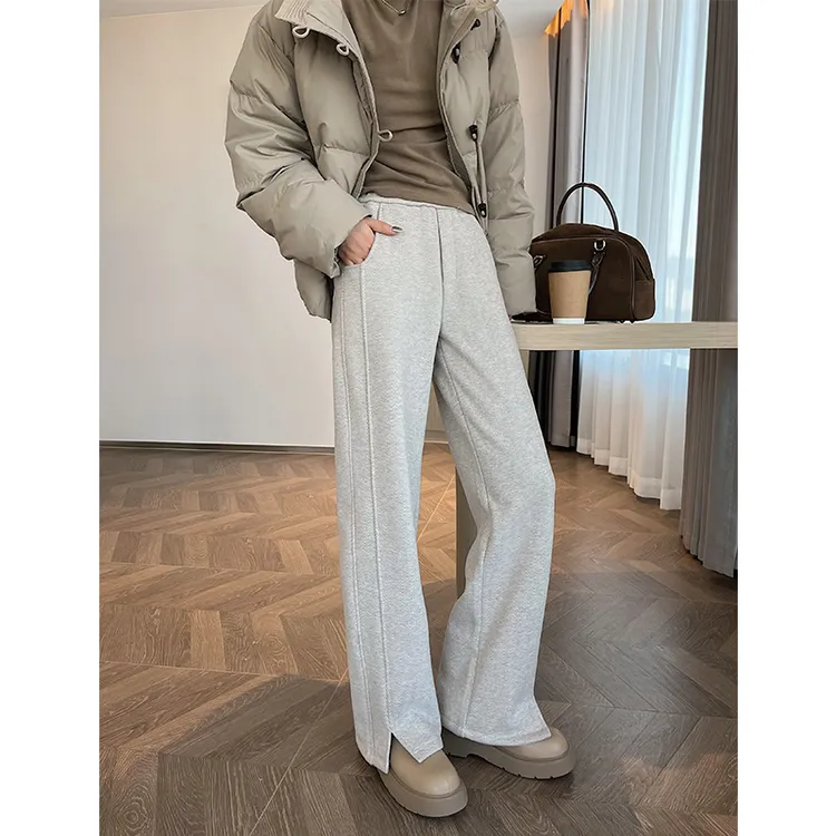 毛呢裤女秋加绒加厚绵羊毛高腰灯芯绒加长秋冬女装直筒窄版阔腿裤