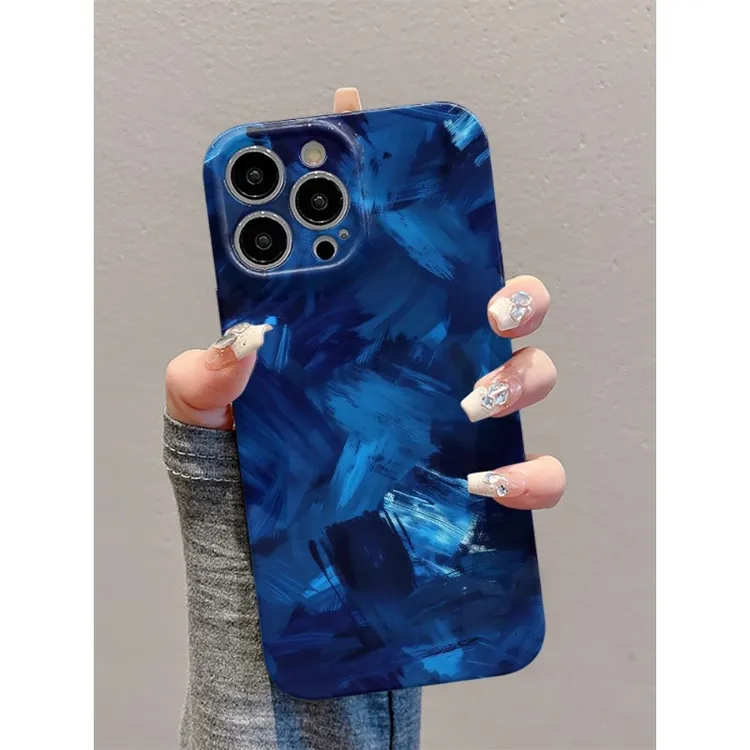 油画克莱因蓝新款适用苹果16菲林手机壳华为小众vivo高级小米oppo