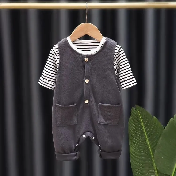 宝宝外出服秋季洋气背带裤套装长袖连体衣男女宝宝春秋款两件套