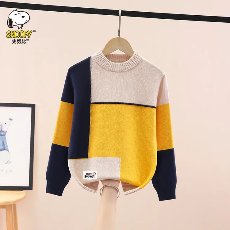 史努比男童毛衣秋冬装2025新款洋气中大童男孩休闲纯棉针织打底衫