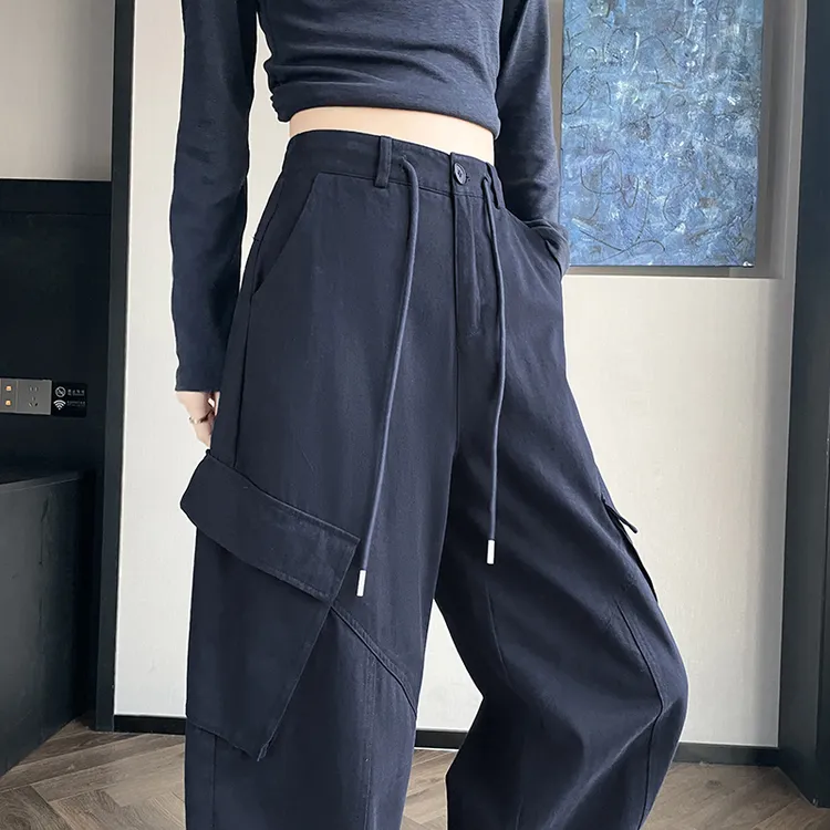 美式复古工装裤女春秋新款酷飒风高腰宽松显瘦阔腿香蕉裤休闲直筒