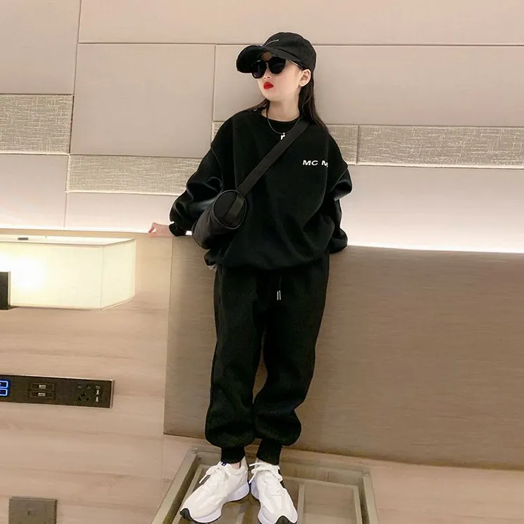 女童卫衣套装春秋2025新款女孩大童运动春装儿童时髦洋气加绒衣服