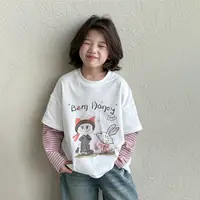 女童长袖T恤2025新款儿童洋气假两件上衣中小童秋季打底衫Q13860