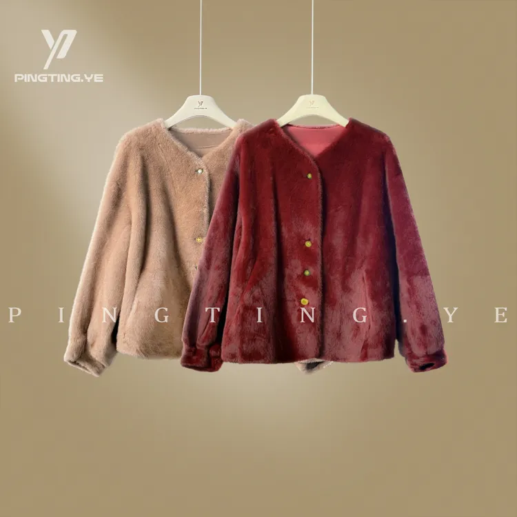 PINGTING.YE简约气质时髦高级感精致保暖毛毛一体外套PT9868