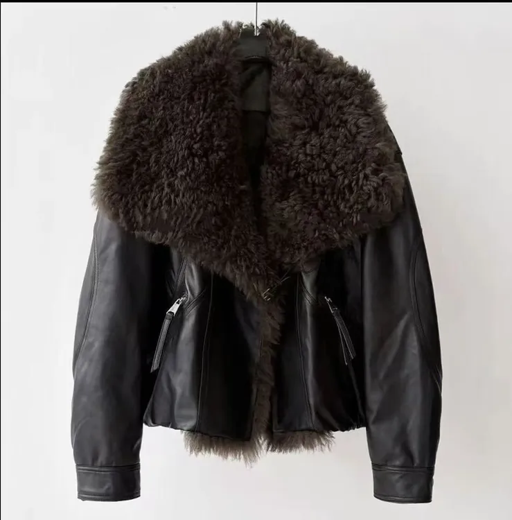 真皮绵羊皮 托卡羊毛毛领冬季外套加绒99115-1