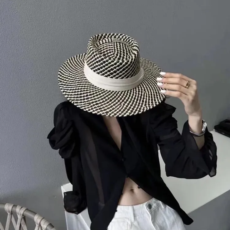 ins同款英伦风出游网红平顶礼帽子女遮阳沙滩度假草帽百搭潮