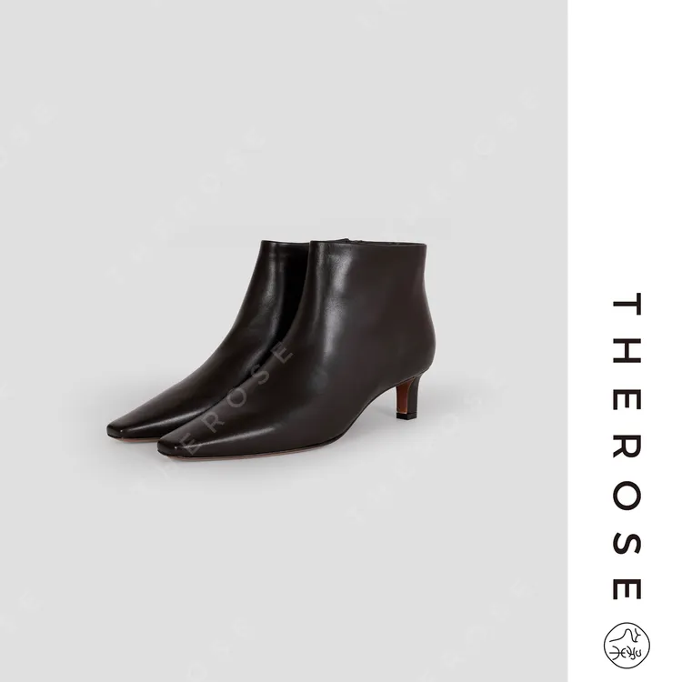 之柔【小猫跟踝靴】进口羊皮方头时尚气质法式短靴细跟百搭时装靴女
