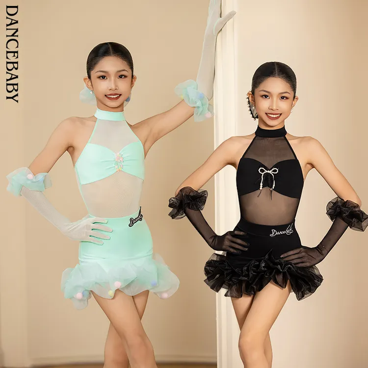 Dancebaby少儿拉丁舞服2025新款女童舞蹈服练功服表演服套装D16