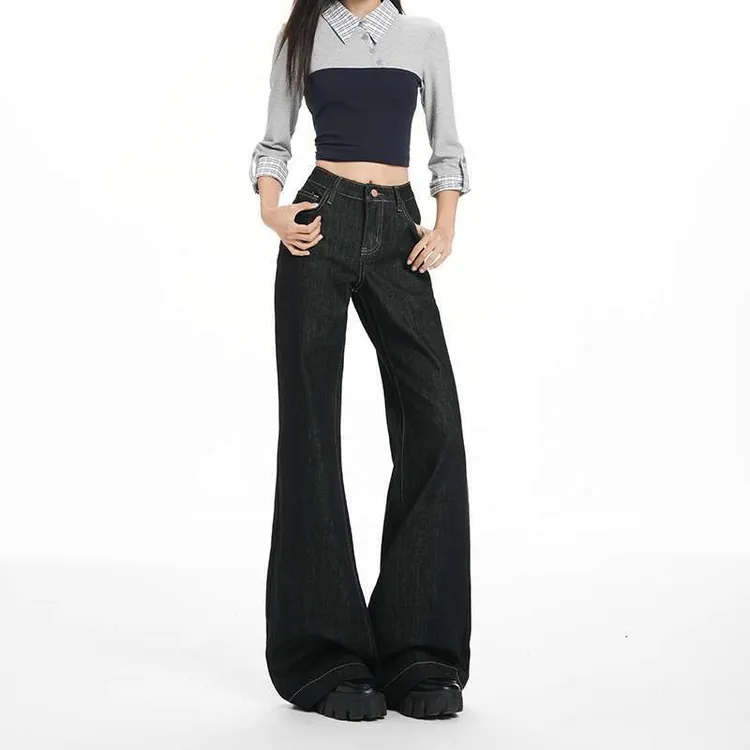 美式显瘦修身不贴腿宽松阔腿牛仔裤女美式低腰秋款弹力慵懒休闲拖