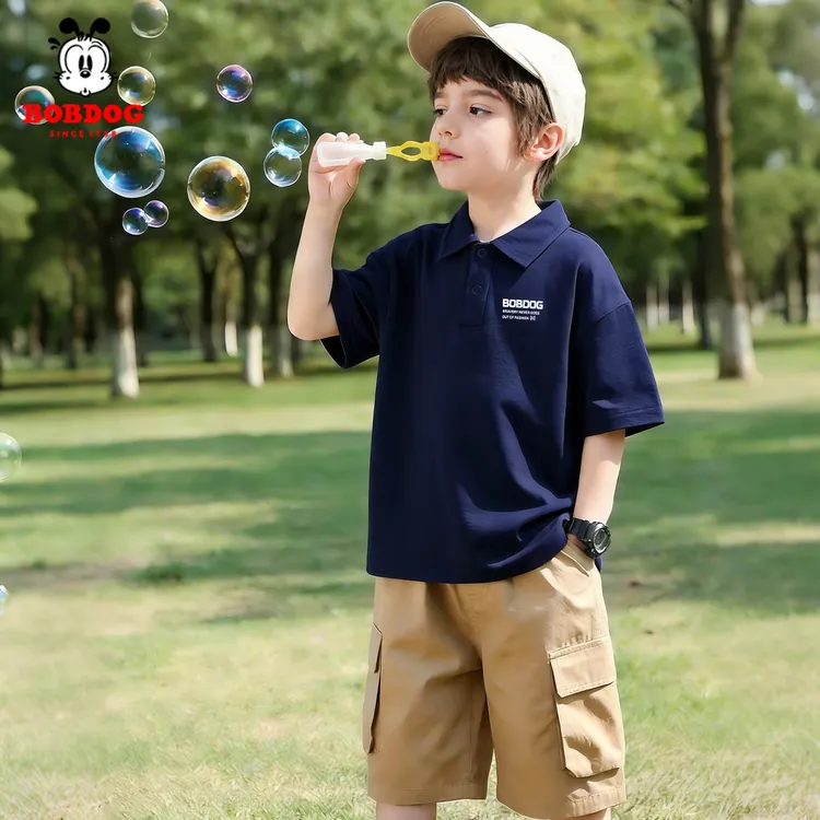 巴布豆卡乐男童短袖T恤夏季2026新款男孩凉感夏装儿童polo衫上衣