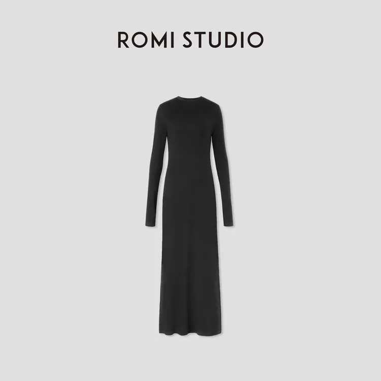 ROMI STUDIO“自信优雅”莱赛尔绵羊毛高弹后开叉连衣裙RW24LLT1417