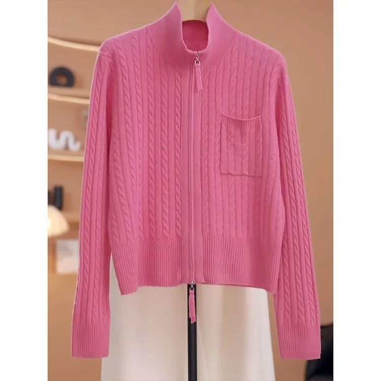 高级感时尚针织开衫女2025冬季新款麻花毛衣外套休闲气质减龄上衣