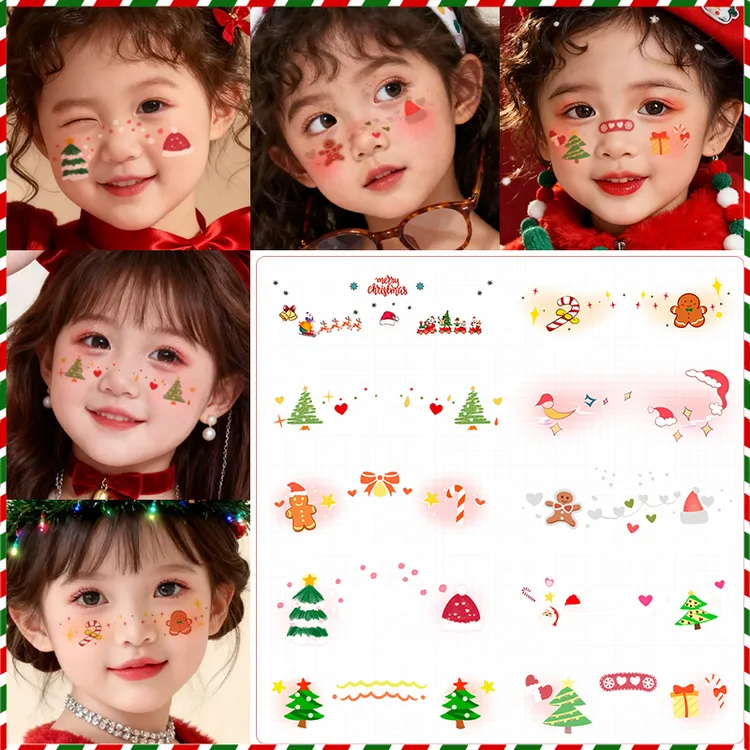 圣诞节妆容脸贴儿童防水无害可爱氛围感雪花爱心腮红贴纸COS派对