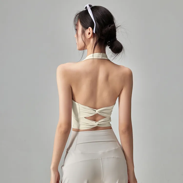 岚纹美背运动内衣女带胸垫挂脖瑜伽背心防震聚拢普拉提健身文胸