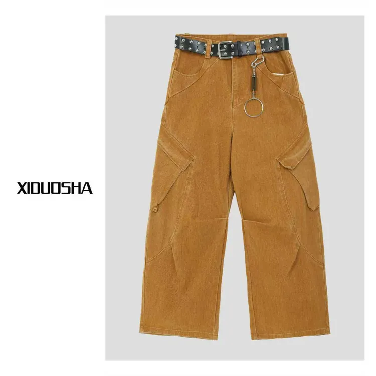 XIDUOSHA/喜朵莎设计款欧货小众酷帅风直筒裤牛仔裤 XDS1656
