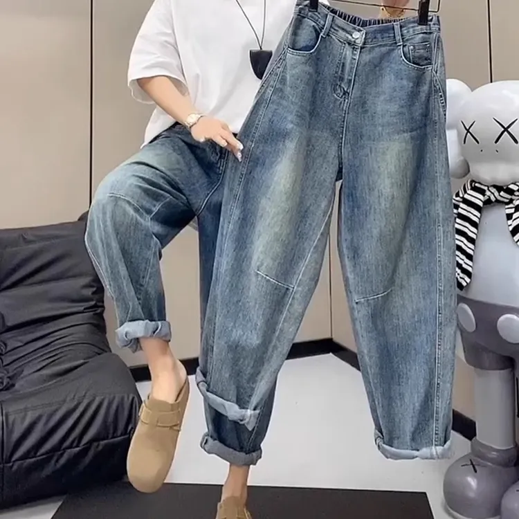 梨形身材微胖穿搭大码女装2025年春季新款哈伦老爹牛仔裤子九分裤