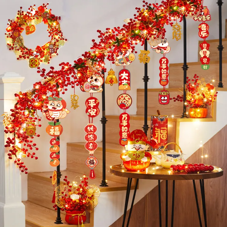 新年装饰福字挂件扭扭棒花朵过年楼梯扶手乔迁之喜客厅摆件装饰