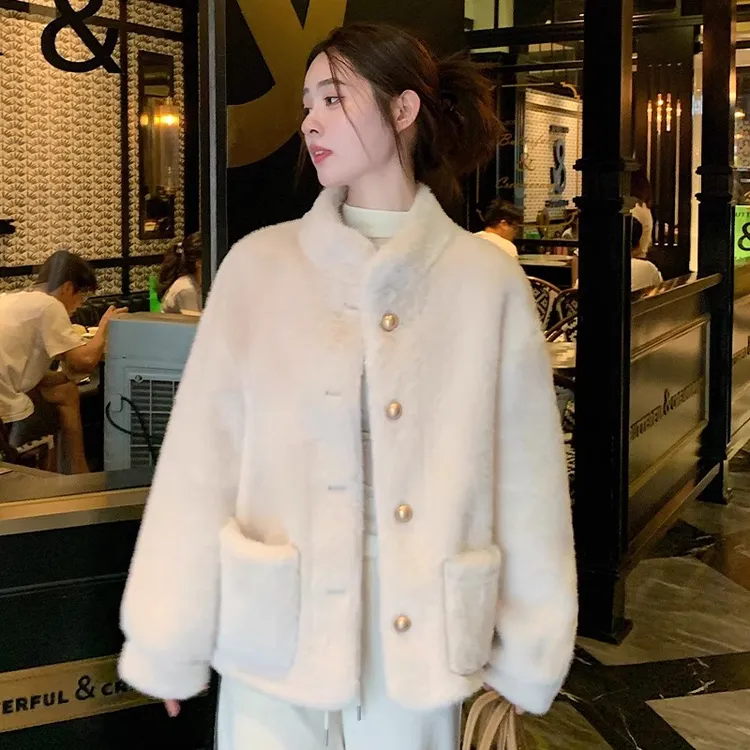 人造皮草 毛毛外套女小香风立领仿水貂毛绒环保皮草冬季2025新款