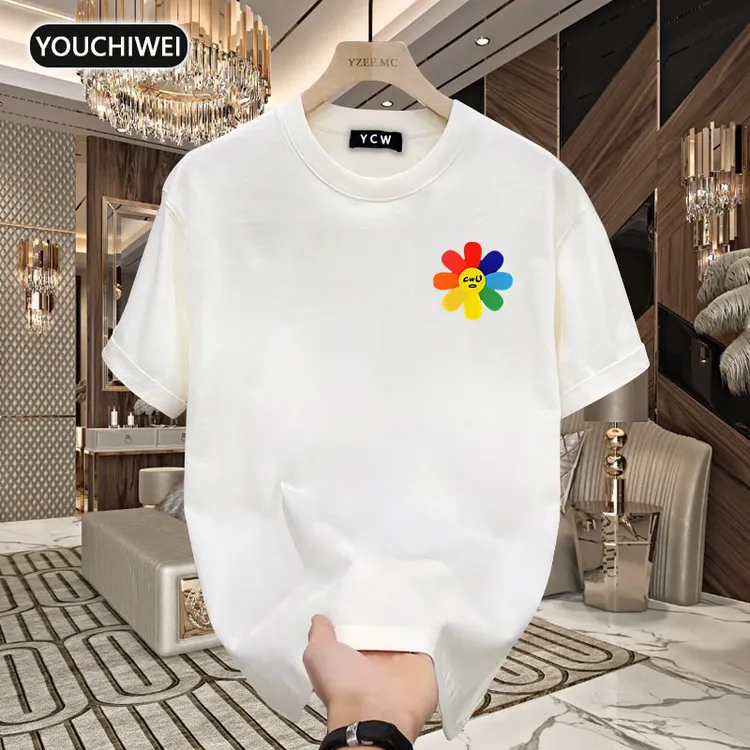 优驰威重磅棉短袖花朵印花T恤青年男女同款夏季ins潮街头宽松上衣